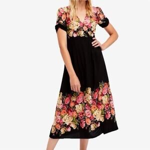 Womens Free People Jamie Floral Midi Dress Black Size S EUC!